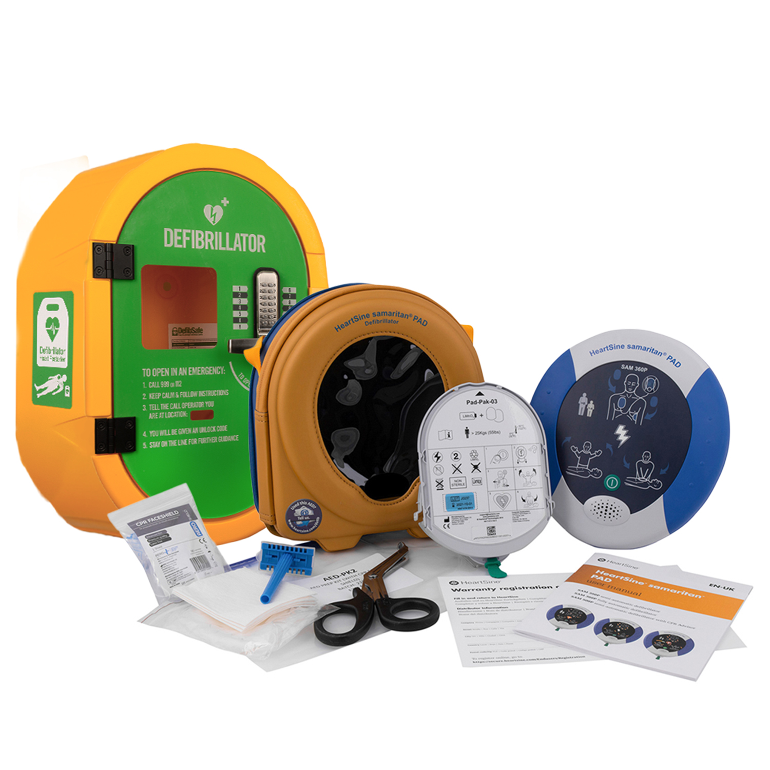 Image of the HeartSine SAM 360P Fully-Auto Defib with DefibSafe2 Cabinet